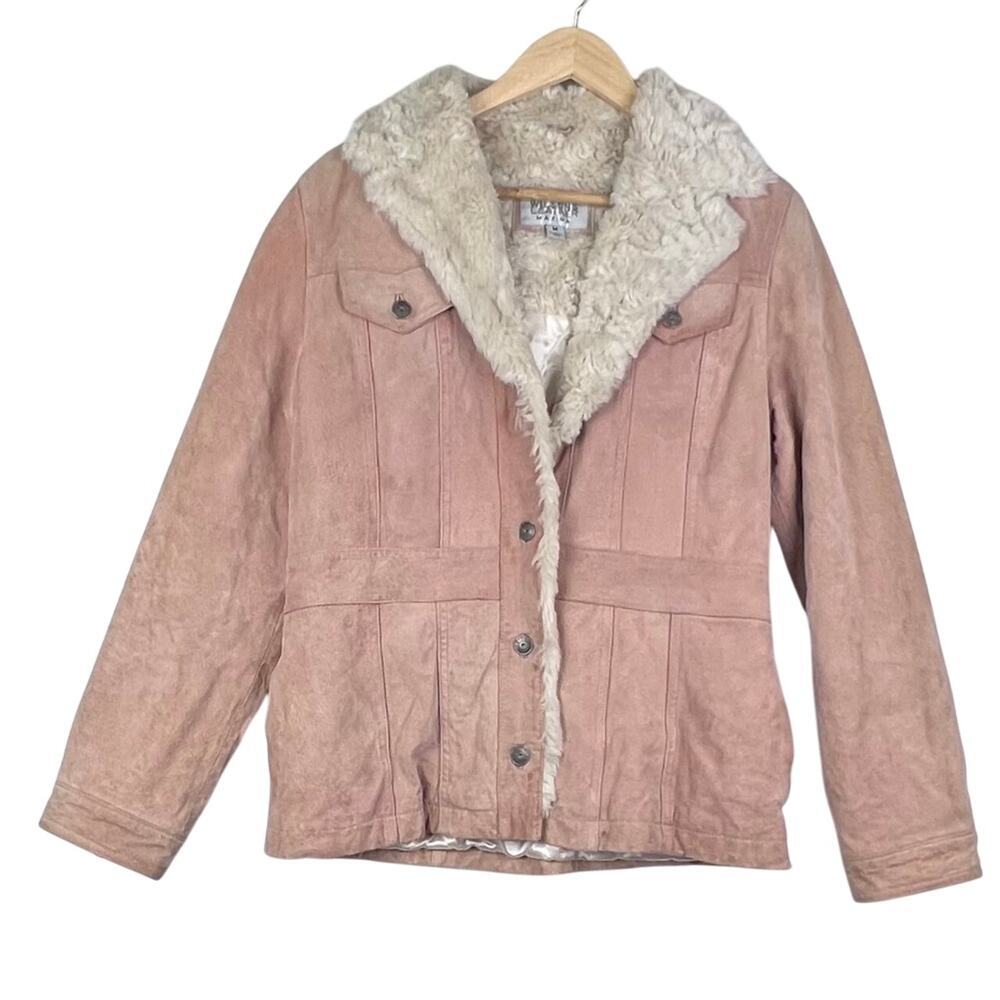 Vintage Pale Pink Wilson's Suede Faux Fur Quilted Lined Jacket Y2K 90s Boho M